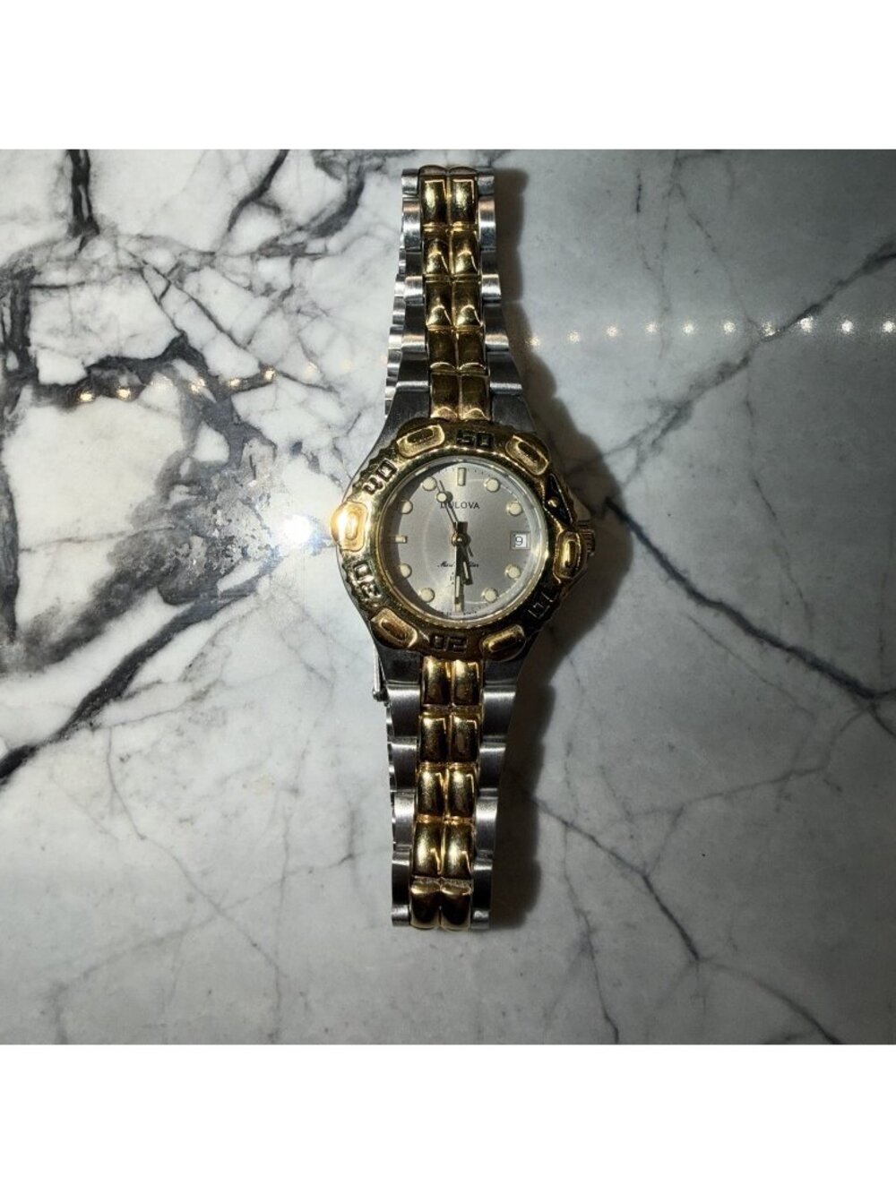 Vintage  Ladies BULOVA Marine Star Two-Tone Bracelet Watch Date